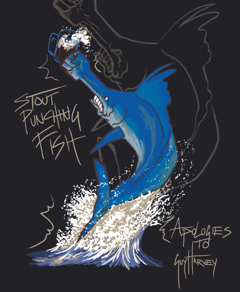 alcohol angry aquatic beer beverage billfish black_background e621 fin fish fist food istiophoriform male sea simple_background solo swordfish unknown_artist water wave