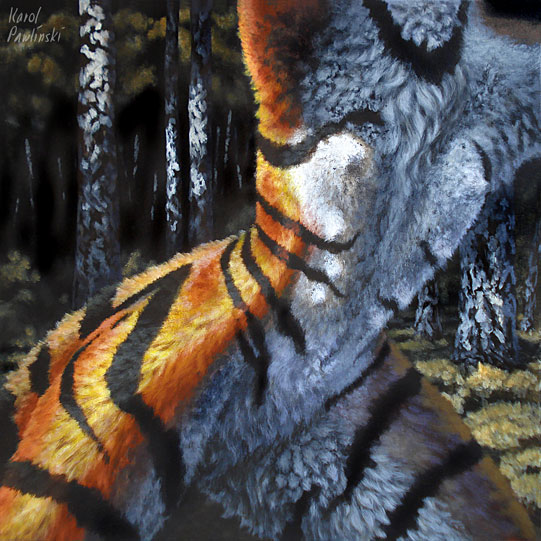 1:1 anthro detailed_background e621 faceless_character faceless_female felid female karol_pawlinski mammal nature nipple_outline nude outside pantherine solo stripes tail tiger torso_shot