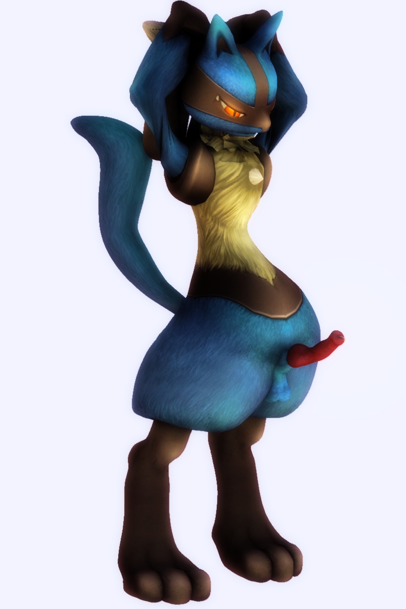 3d anthro canine color feral fur furry lucario male male_only nude pokemon pokemon_(species) rule34 solo standing tagme tail