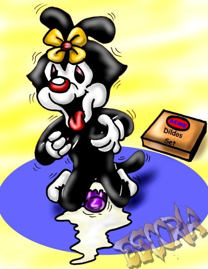 animaniacs black_fur breasts color dildo dot_warner female female_only feral flower front_view fur insertion kneeling masturbation nipples pussy pussy_juice red_nose rule34 solo tagme vulva white_fur