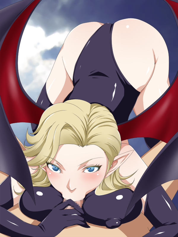 1girls :>= ass blonde_hair blue_eyes blush breasts busty demon demon_girl demon_wings erect_nipples fellatio female human latex megami_tensei nipples oral pale_skin pointy_ears rule34 shin_megami_tensei succubus succubus_(megami_tensei) uk-violet voluptuous wings