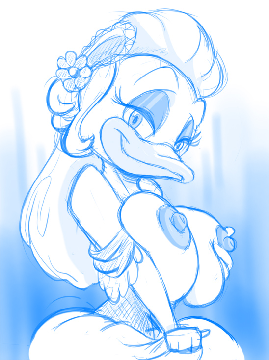 2014 anatid anseriform anthro areola avian beak big_breasts bird blue_and_white breasts clothed clothing disney duck ducktales ducktales_(2017) e621 erect_nipples eyelashes female hair huge_breasts joelasko long_hair looking_at_viewer monochrome nipple_dip nipples non-mammal_breasts non-mammal_nipples simple_background smile solo topless