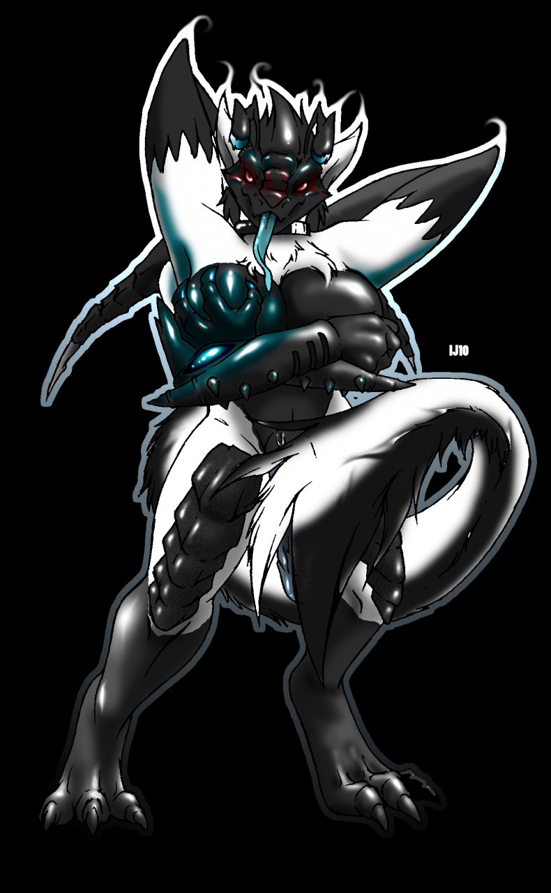 anthro breasts digitigrade e621 genitals gloves_(marking) gynomorph half-erect hi_res inca-ren intersex inu-jean leg_markings looking_at_viewer markings nude penis red_eyes socks_(marking) solo tail velvetine
