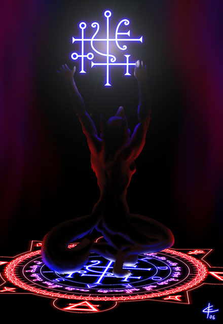 2006 5_fingers anthro arms_above_head barefoot biped breasts butt canid canine digital_media_(artwork) e621 feet female fingers fox fur glowing iisaw kneeling magic magic_circle magic_user mammal side_boob solo tail