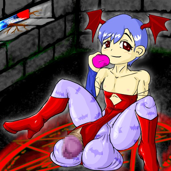 1boy 2d a- balls balls_bigger_than_penis big_balls big_penis boots capcom censored clothed clothing color darkstalkers femboy femboy_only feminine_male full_color genderswap genderswap_(ftm) girly heels high_heel_boots high_heels huge_balls huge_cock humanoid humanoid_penis light-skinned_femboy light-skinned_male light_skin lilith_aensland male male_lilith male_only mosaic_censoring mostly_clothed nipples onahole oversized_balls penis purple_hair red_eyes rule34 rule_63 short_hair sitting smile solo solo_male succubus