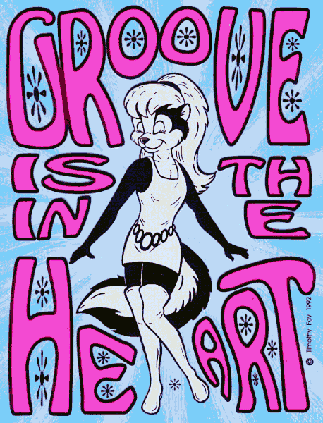 1960s_theme 1992 abstract_background anthro belt blue_background boots breasts clothed clothing convention dancing deee-lite dress e621 english_text eyes_closed female footwear go-go_boots hair legwear mammal mephitid mod_fashion ponytail populuxe shoes simple_background skunk smile solo text thigh_boots thigh_highs timothy_fay