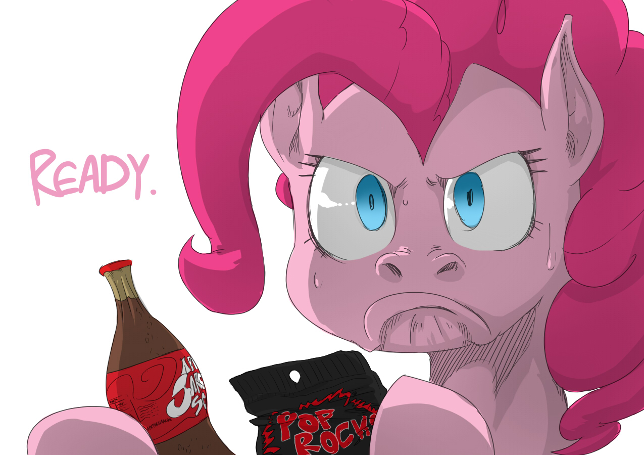 2012 anthro beverage blue_eyes bodily_fluids candy challenge_accepted dessert e621 earth_pony elslowmo equid equine female food friendship_is_magic hair hasbro horse mammal meme my_little_pony pink_hair pinkie_pie_(mlp) pony pop_rocks reaction_image simple_background soda solo sunibee sweat third-party_edit white_background