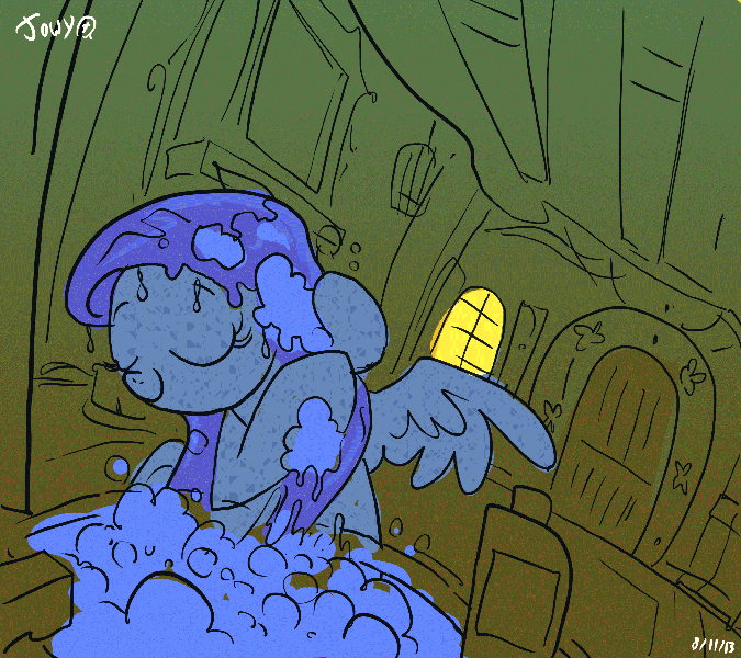 2013 animated animated_gif blue_eyes duo e621 equid equine eyes_closed feathered_wings feathers female feral fluttershy_(mlp) friendship_is_magic hair hasbro horse jowybean mammal multicolored_hair my_little_pony mythological_creature mythological_equine mythology pegasus pink_hair rainbow_dash_(mlp) rainbow_hair red_hair shocked short_playtime wings yellow_body yellow_feathers