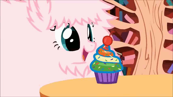 2d_animation animated animated_gif blue_eyes book cherry cupcake digital_media_(artwork) e621 earth_pony equid equine faceplant fan_character female feral fluffle_puff food fruit hair hasbro horse mammal mixermike622 my_little_pony open_mouth pink_hair plant pony short_playtime solo tongue