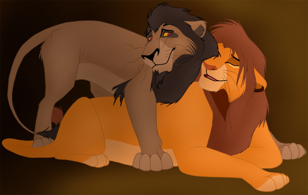 brown_background brown_body brown_fur cousins_(lore) cuddling digitigrade disney duo e621 facial_hair felid feral fur incest_(lore) kopa_(the_lion_king) lion lying male male/male mammal mane nuka_(the_lion_king) pantherine quadruped simple_background tail tail_tuft the_lion_king tuft unknown_artist yellow_body yellow_fur