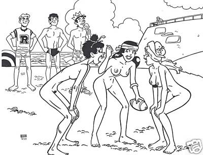 3boys 3girls archie_andrews archie_comics beach beach_umbrella betty_cooper black_and_white clothed_male_nude_female david_farley ethel_muggs female football_(american) hands_on_hips hat headband ice_cream_cone jughead_jones licking male mouth_open ponytail reggie_mantle rule34 sand swimsuit tied_hair tongue tongue_out topless veronica_lodge watching watermark