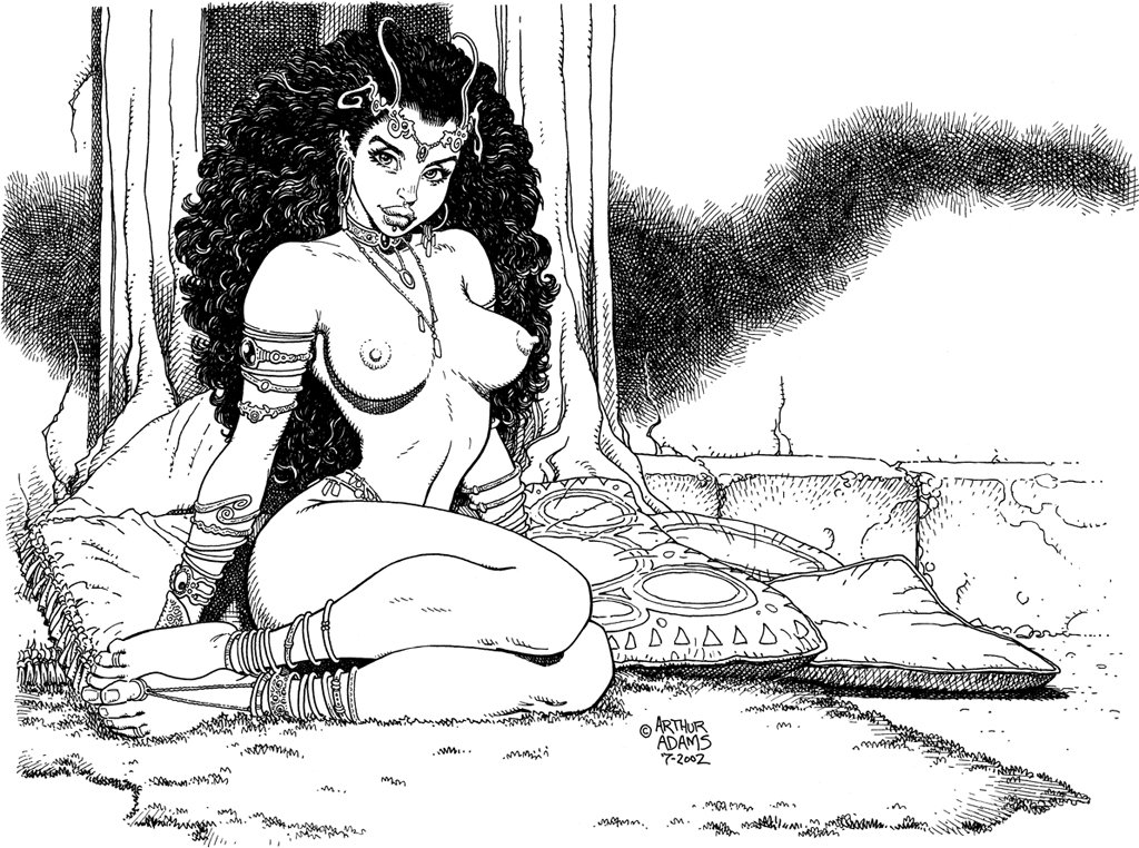 1girls 2002 a_princess_of_mars areolae arthur_adams barefoot barsoom breasts dejah_thoris female female_only looking_at_viewer monochrome nipples rule34 solo solo_female tagme