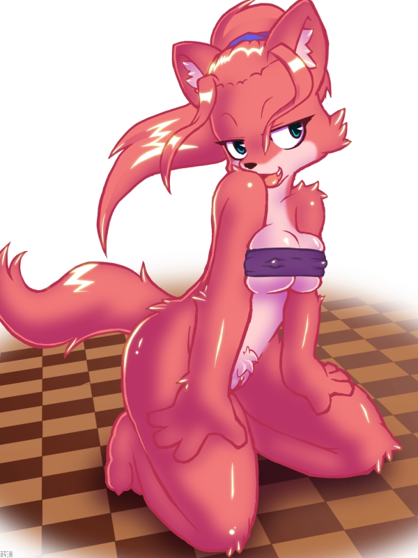 2010 3:4 anthro biped black_nose blue_eyes bottomless breasts canid canine clothed clothing e621 fangs female fur genitals hair kaitou kneeling long_hair mammal nipple_outline open_mouth pubes red_body red_fur red_hair rel sitting solo teeth vulva white_body white_fur
