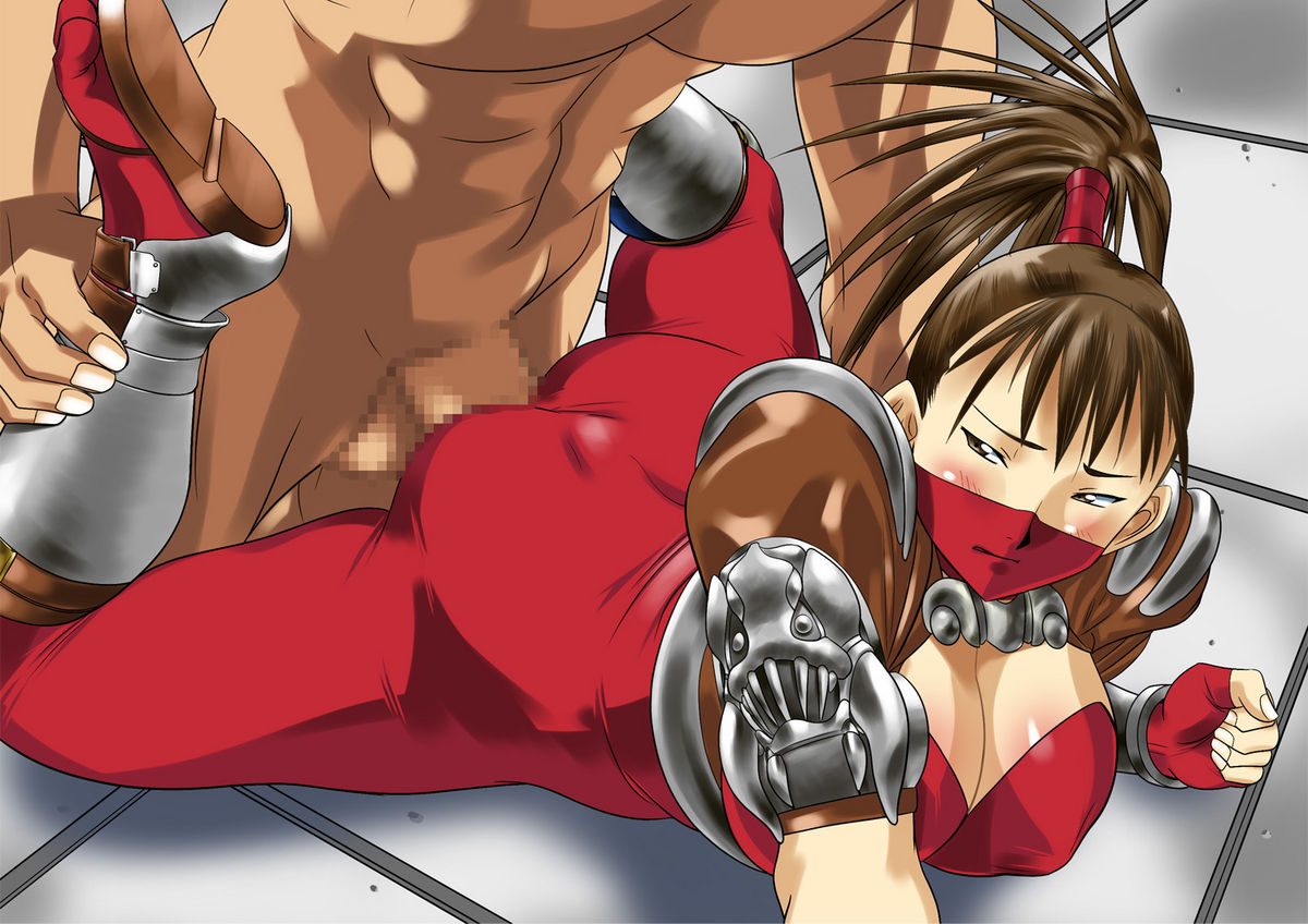 armor blush bodysuit breasts brown_eyes brown_hair censored cfnm cleavage clothed_female_nude_male clothed_on_nude covered_nipples defeated erect_nipples erect_nipples_under_bodysuit erect_nipples_under_clothes female from_behind hikawadou human male nipples nipples_visible_through_clothing penis ponytail rape rule34 sex soul_calibur straight taki_(soulcalibur) tied_hair