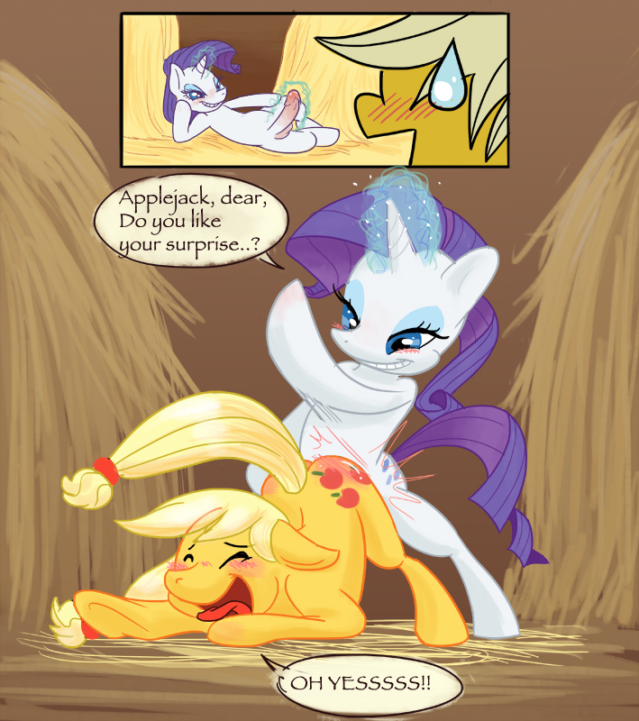 2011 applejack_(mlp) balls bent_over blonde_hair blue_eyeshadow bodily_fluids butt_slap comic cutie_mark dialogue duo e621 earth_pony english_text equid equine erection eyeshadow female female_penetrated feral friendship_is_magic fulgenscat95 fur genitals gynomorph gynomorph/female gynomorph_penetrating gynomorph_penetrating_female hair hasbro hay horn horse humanoid_genitalia humanoid_genitalia_on_feral humanoid_penis humanoid_penis_on_feral intersex intersex/female intersex_penetrating intersex_penetrating_female intraspecies magic makeup mammal my_little_pony mythological_creature mythological_equine mythology open_mouth orange_body orange_fur penetration penis pony purple_hair quadruped rarity_(mlp) sex slap spanking sweat sweatdrop tail text unicorn white_body white_fur
