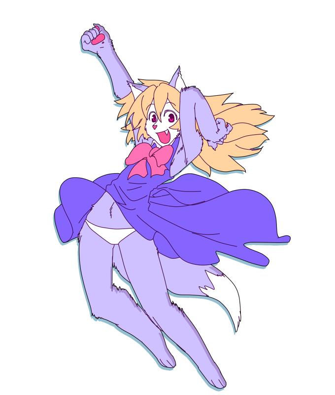 akuma_gaoru anthro biped bottomwear canid canine clothed clothing e621 fangs female fox futaba_channel jumping kazuhiro kemono mammal panties skirt solo tail tail_under_skirt teeth underwear upskirt