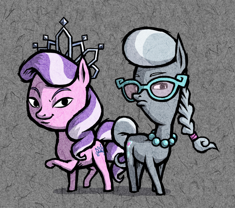 2013 awilddrawfagappears crossover crown cutie_mark diamond_tiara_(mlp) duo e621 earth_pony equid equine eyewear female feral friendship_is_magic fur glasses grey_body grey_fur grey_hair hair hasbro headgear horse mammal multicolored_hair my_little_pony nintendo pink_body pink_fur pony silver_spoon_(mlp) style_emulation the_legend_of_zelda tiara two_tone_hair wind_waker