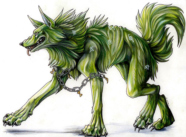 ambiguous_gender black_nose canid canine chain e621 feral fluffy fluffy_tail fur green_body green_fur looking_at_viewer mammal markings paws pearleden simple_background solo tail tongue tongue_out white_background
