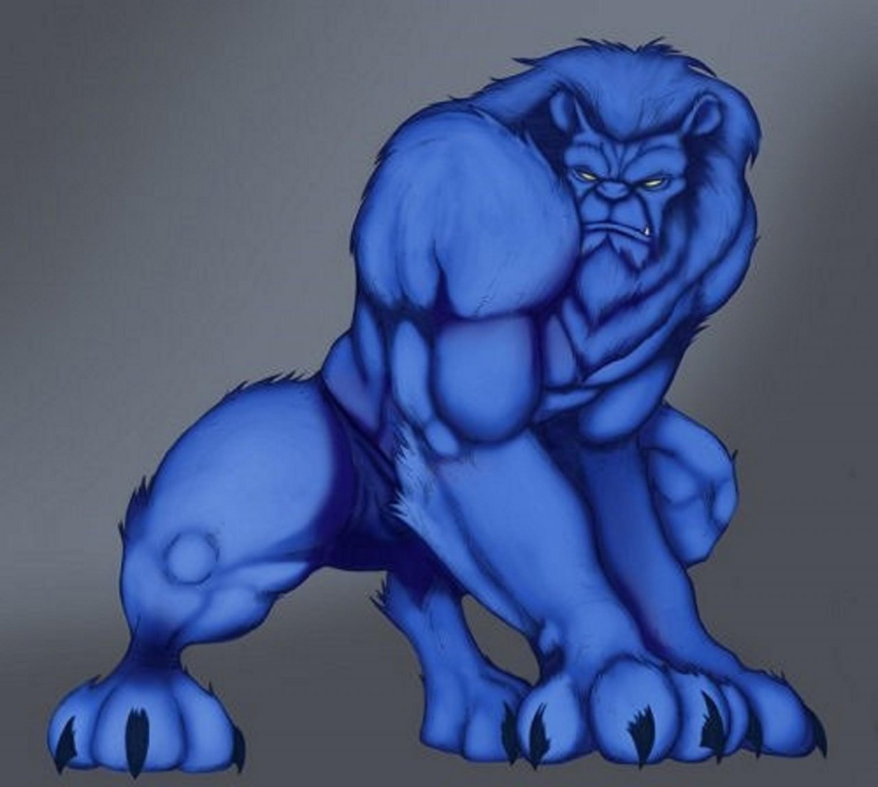 abs all_fours anthro beast_(marvel) biceps big_muscles blue_body blue_fur blue_hair bottomwear claws clothed clothing crouching digitigrade e621 fangs fur hair kaiserleomon_(artist) loincloth male marvel muscular muscular_anthro muscular_male pecs pose solo teeth toe_claws topless underwear x-men