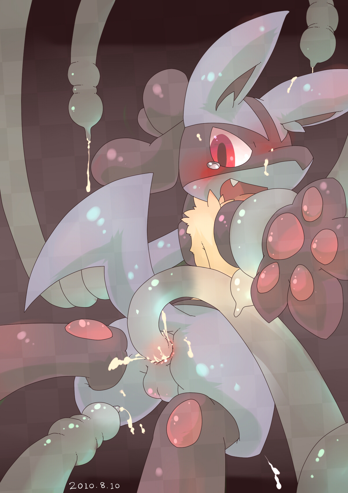 2010 anal anal_penetration angry anthro anus balls black_body black_fur blue_body blue_fur blush bodily_fluids butt canid canine crying cum cum_in_ass cum_inside e621 forced fur generation_4_pokemon genital_fluids genitals hi_res konzaburou looking_back lucario male male_penetrated mammal nintendo nude open_mouth penetration pokemon pokemon_(species) rape red_eyes sex solo tail tears tentacles yellow_body yellow_fur