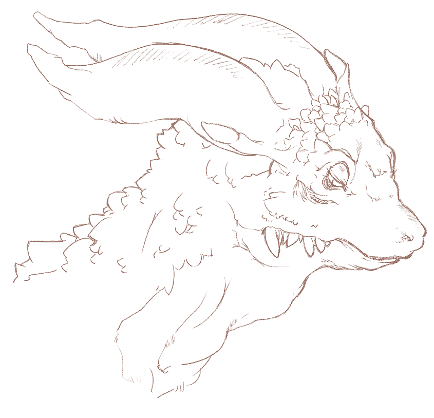 ambiguous_gender anthro brown_and_white bust_portrait dragon e621 fangs graphite_(artwork) horn monochrome mythological_creature mythological_scalie mythology portrait scalie side_view sindoll solo teeth traditional_media_(artwork)