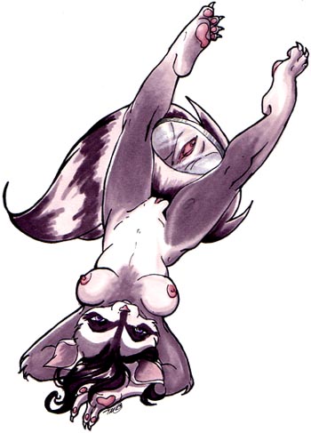 anthro biped bird's-eye_view breasts clitoris e621 female genitals hands_behind_head high-angle_view looking_at_self low_res lying mammal mirror nipples nude on_back procyonid raccoon solo spread_legs spreading tail uaykan vulva
