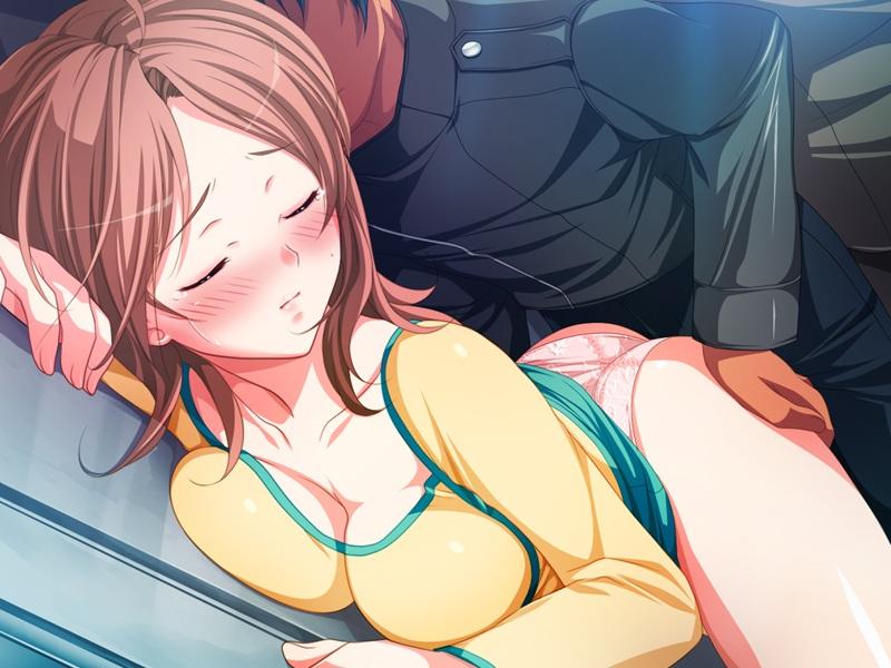 1boy 1girls blush breast_press breasts brown_hair chikan chikan_sen'you_sharyou chikan_senyou_sharyou cleavage closed_eyes female game_cg hayasaka_kaori koizumi_amane large_breasts male molestation panties public_indecency rule34 solo_focus straight tears underwear