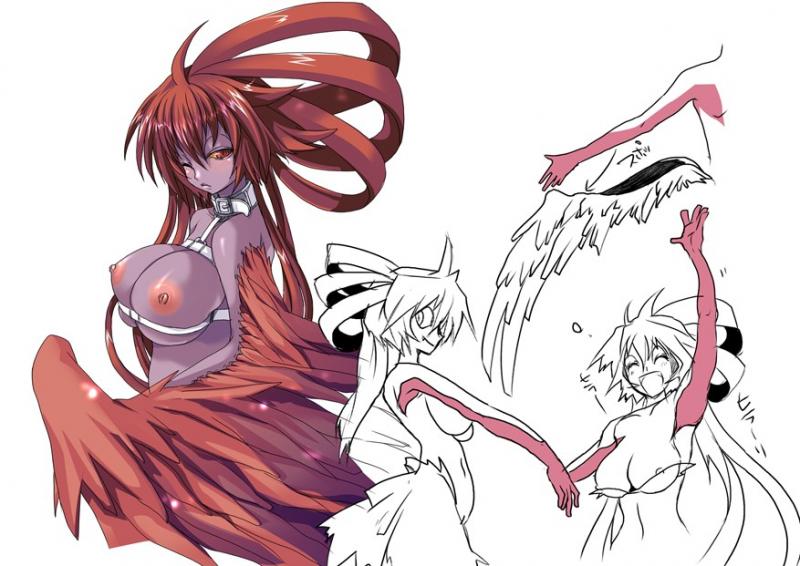 1ma areola avian bdsm big_breasts bondage bound breasts clothing collar costume e621 european_mythology feathered_wings feathers female greek_mythology hair harness harpy huge_breasts humanoid mammal model_sheet monster_girl_(genre) mythological_avian mythological_creature mythology nipples nude orange_eyes purple_body purple_skin red_hair side_view solo tail tail_feathers winged_humanoid wings