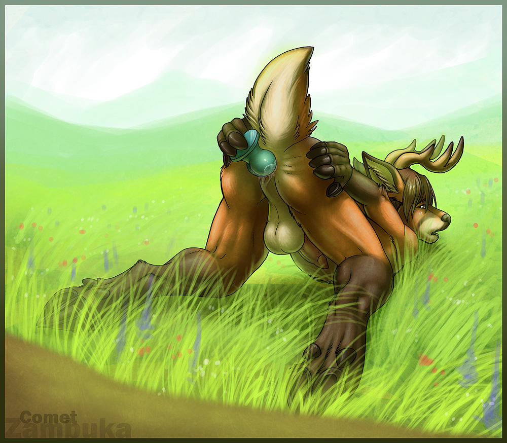 2011 anal anal_masturbation anal_penetration animal_dildo animal_genitalia animal_sex_toy anthro anus ass_up backsack balls biped blue_dildo buttplug buttplug_in_ass buttplug_insertion canine_dildo deer digital_media_(artwork) dildo e621 erection field genitals grass hooves knot lube lying male mammal masturbation nude object_in_ass on_front outside penetration penis plant plug_(sex_toy) plug_insertion raised_tail sex_toy sex_toy_in_ass sex_toy_insertion sky sledeverest solo tail toying_self zambuka