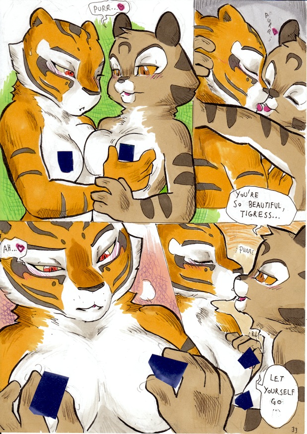 anthro areola barely_visible_areola better_late_than_never breast_grab breast_play breasts censor_bar censored chinese_mountain_cat comic daigaijin dialogue dreamworks duo e621 english_text eyes_closed felid feline felis female female/female fondling french_kissing hand_on_another's_breast hand_on_breast heart_symbol ineffective_censorship kissing kung_fu_panda mammal master_tigress nipple_focus nude pantherine red_eyes student_mei_ling text tiger yellow_eyes