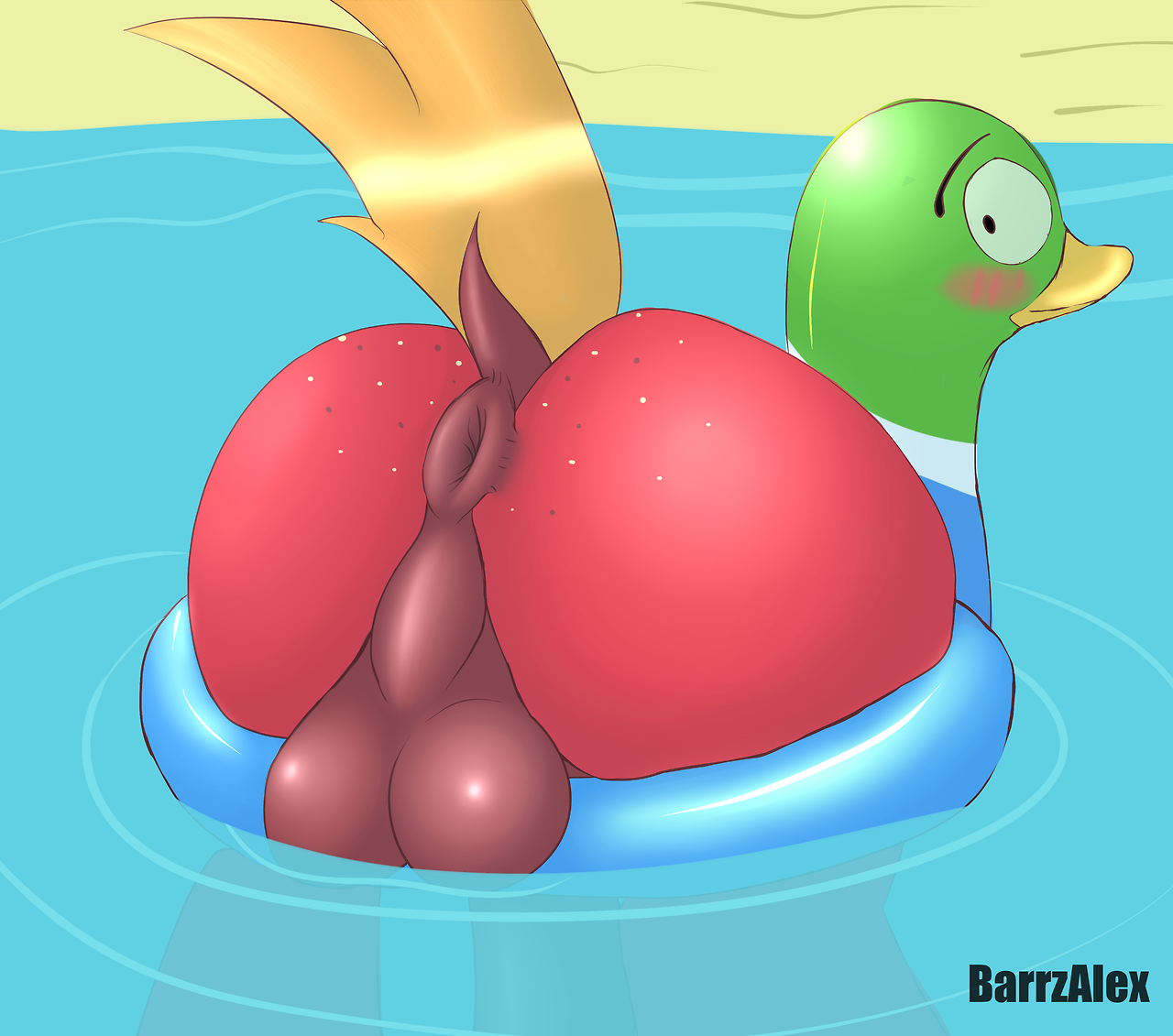 ambiguous_form animate_inanimate anus asphyxiation backsack balls barrzalex big_anus big_macintosh_(mlp) blonde_hair blush butt death digital_media_(artwork) doing_it_wrong drowned drowning e621 earth_pony equid equine exposed freckles friendship_is_magic fur genitals hair hasbro horse male mammal my_little_pony partially_submerged perineum pony puffy_anus raised_tail red_body red_fur sand solo tail tube water what worried