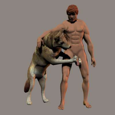 1:1 3d_(artwork) abs bestiality biped brown_body brown_fur brown_hair canid canine canis digital_media_(artwork) duo e621 feral front_view full-length_portrait fur game_grumps genitals grey_background hair handjob human human_on_feral interspecies low_res male male/male male_on_feral mammal nude paws penile penis portrait realistic_feral sex simple_background standing unknown_artist white_body white_fur wolf wolfjob