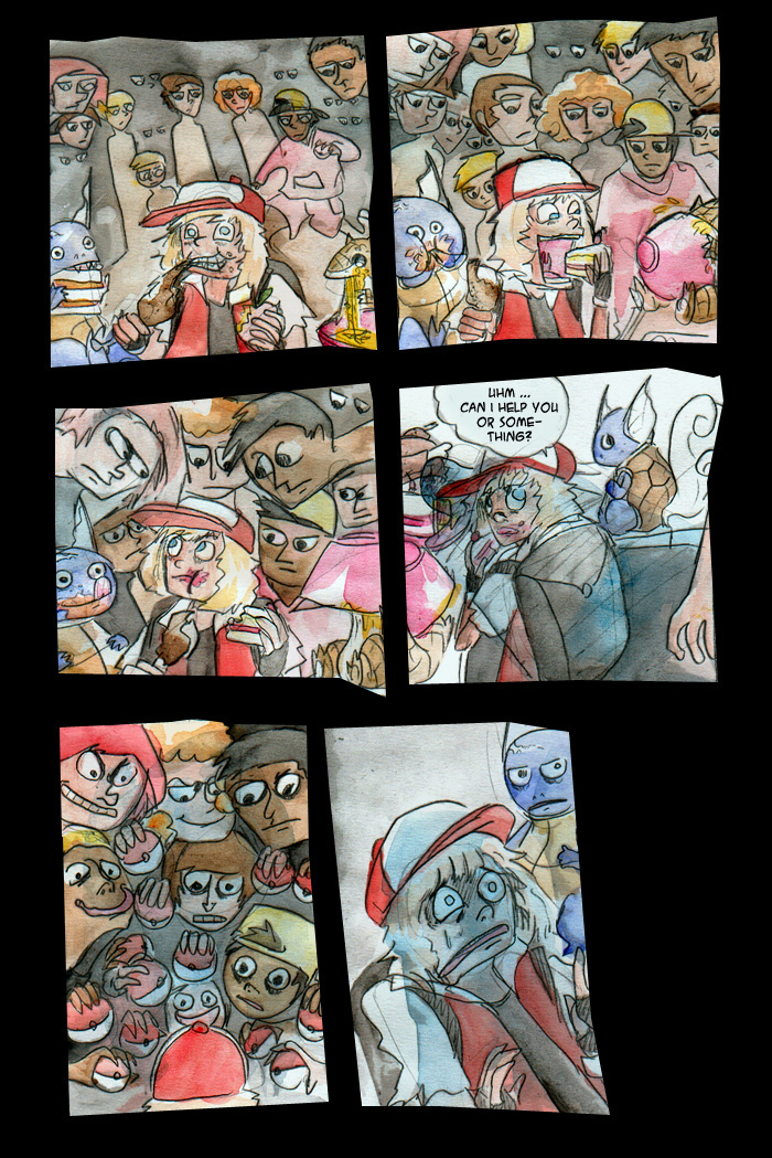 blonde_hair bodily_fluids comic dialogue e621 eating english_text female food generation_1_pokemon hair human male mammal nintendo open_mouth pokeball pokemon pokemon_(species) qlock sandshrew standard_pokeball sweat text wartortle