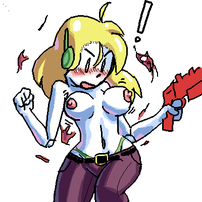blush breasts cave_story curly_brace female firearm green_panties grey_skin gynoid handgun humanoid machine mob_face nipples noill panties pants robot robot_joints rule34 tagme wardrobe_malfunction weapon