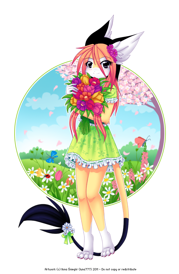 2011 4_toes alpha_channel ambient_arthropod ambient_beetle ambient_butterfly ambient_insect ambient_ladybug anthro barefoot big_ears biped claws clothing delicate dress e621 feet female flower hair long_hair long_tail looking_at_viewer luna777 moondog plant purple_eyes scenery simple_background smile solo spring_(season) standing tail taratsu_(character) toes transparent_background young young_anthro young_female