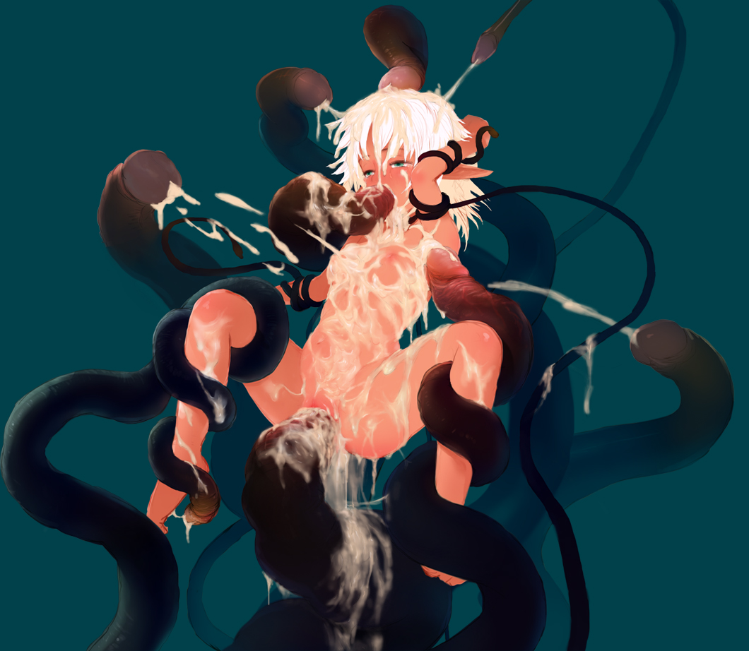 copyright_request cum elf female inflation nipples nude oral_penetration pointy_ears pregnant pussy raiondou rape restrained rule34 simple_background stomach_bulge tentacle vaginal_penetration white_hair