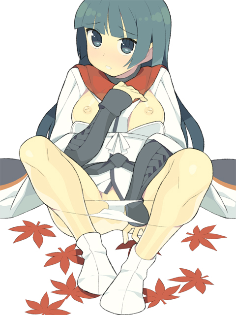 anabuki_tomoko black_hair blush breasts clothing female leaf leaves long_hair namaeha_(pixiv77217) nipples panties panty_pull pomelocandy rule34 small_breasts strike_witches underwear world_witches_series