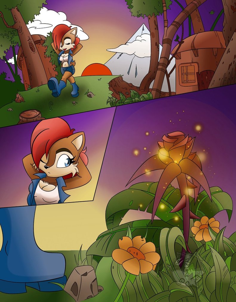 anthro archie_comics black_nose brown_body brown_fur chipmunk comic e621 female fur goblinhordestudios ground_squirrel hair mammal midriff navel one_eye_closed open_mouth red_hair rodent sally_acorn sciurid sega sonic_the_hedgehog_(archie) sonic_the_hedgehog_(comics) sonic_the_hedgehog_(series) sunset