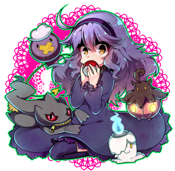 :3 abstract_background accessory ahoge ambiguous_gender banette black_body black_fur blue_fire body_zipper brown_eyes clothing colored_fire dress drifloon e621 fangs female fire fur generation_3_pokemon generation_4_pokemon generation_5_pokemon generation_6_pokemon ghost glowing glowing_eyes goo_creature group hair headband hex_maniac holding_object holding_pokeball human human_focus legwear litwick mammal nintendo not_furry_focus pokeball pokemon pokemon_(species) pumpkaboo purple_hair red_eyes simple_background sitting smile spirit standard_pokeball teeth thigh_highs xx56su_x yellow_eyes young zipper zipper_mouth