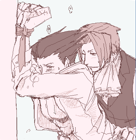 blush clothing gyakuten_saiban implied_sex male male_only miles_edgeworth minimalist_coloring multiple_males naruhodou_ryuuichi narumistu rule34 sweat tagme tied_up wrightworth yaoi