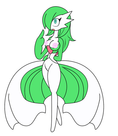 anthro blue_eyes breasts color female female_gardevoir female_only front_view fur furry gardevoir gb_of_bs green_hair hair long_hair nintendo nipples pokemon pokemon_(species) pokemon_rse rule34 solo standing tagme white_background