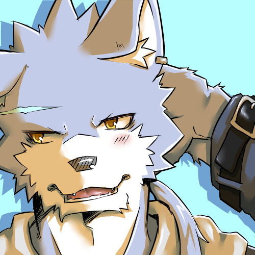 1:1 anthro blue_body blue_fur canid canine canis domestic_dog e621 fur hand_behind_head headshot_portrait icon low_res male mammal open_mouth portrait silverio solo