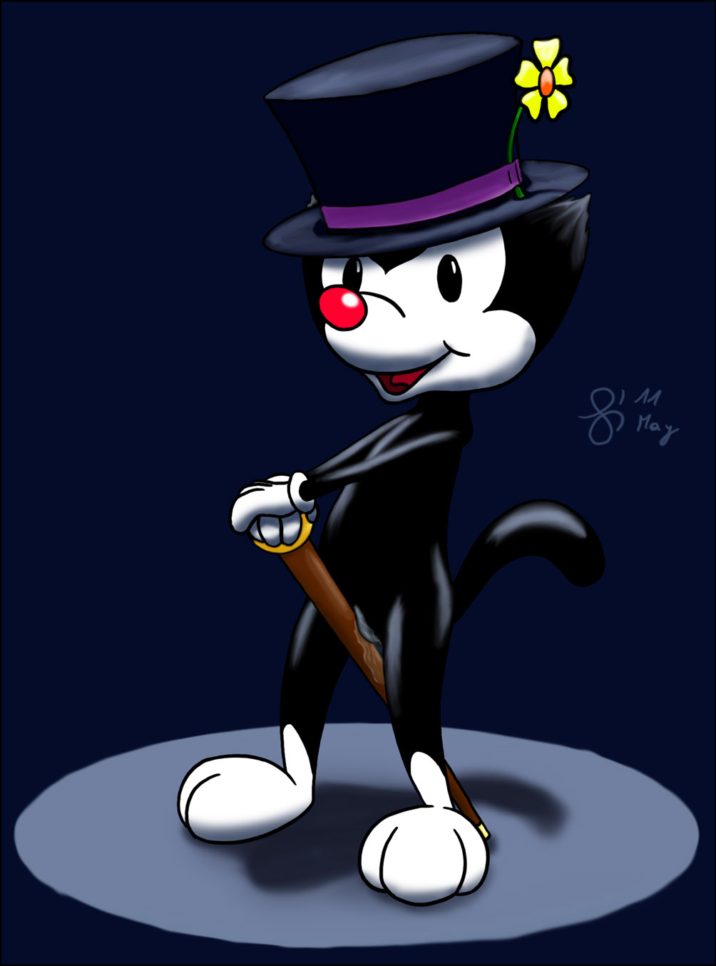 animaniacs anthro cane clothing dot_warner e621 female genitals hat headgear headwear hi_res inkblot mammal rubbing seductive sen_grisane_(artist) solo spotlight tail toony top_hat vulva warner_brothers wet