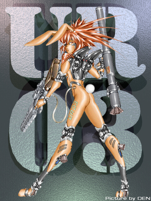 3:4 anthro biped butt cannon cybernetics cyborg dual_wielding e621 full-length_portrait gun hair holding_gun holding_object holding_ranged_weapon holding_weapon karabiner lagomorph leporid long_ears looking_aside looking_at_viewer machine male mammal orange_hair portrait rabbit ranged_weapon rifle short_hair short_tail side_view solo standing tail weapon
