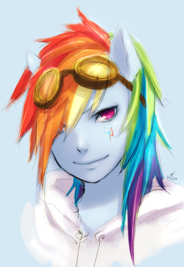 alternate_species animal_humanoid blue_body blue_skin clothing cutie_mark e621 equid equid_humanoid equine equine_humanoid eyewear female friendship_is_magic goggles hair hasbro hoodie horse humanoid humanoidized hybrid jacket mammal mammal_humanoid multicolored_hair my_little_pony pony purple_eyes rainbow rainbow_dash_(mlp) rainbow_hair reituki smile solo tattoo tomboy topwear