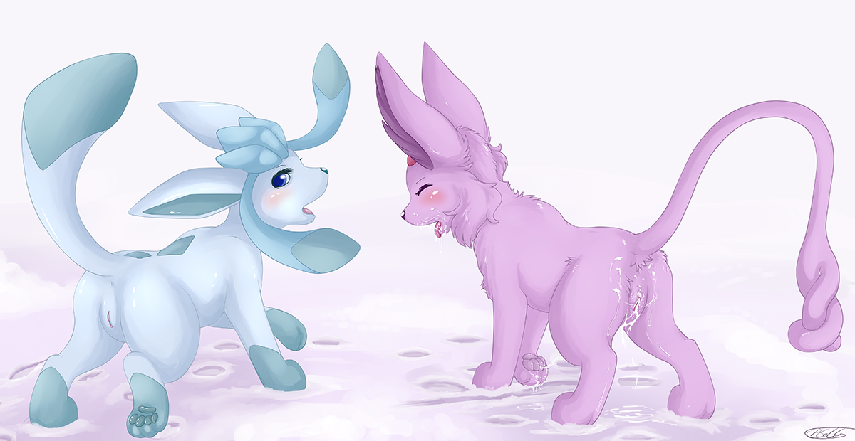 2girls blackfury color eeveelution espeon female female_only feral furry glaceon multiple_females multiple_girls nintendo pokemon pokemon_(species) rule34