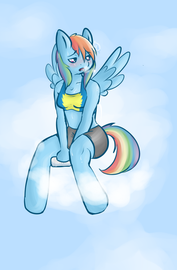 anthro anthrofied blue_body blue_feathers blue_fur blue_theme blush bodily_fluids bottle bottomwear breath cheese-u clothing cloud container detailed_background e621 equid equine feathered_wings feathers female friendship_is_magic fur hair hasbro mammal multicolored_hair multicolored_tail my_little_pony mythological_creature mythological_equine mythology outside panting pegasus pink_eyes rainbow_dash_(mlp) rainbow_hair rainbow_tail resting shorts sky skyscape solo sweat tail tired toony water_bottle wings wonderbolts_uniform