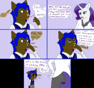 Rating: Safe Score: 0 Tags: 2014 anthro band-aid bandage blue_eyes blue_hair clothed clothing comic costume dialogue digital_media_(artwork) duo e621 english_text equid equine fan_character female friendship_is_magic hair hasbro hi_res horn lovingwolf male mammal mane my_little_pony mythological_creature mythological_equine mythology nigel_(lovingwolf) purple_hair rarity_(mlp) simple_background text unicorn User: bunchy7s