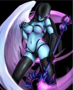 Rating: Questionable Score: 0 Tags: black_hair blizzard_entertainment blue_body blue_skin breasts clothing e621 feathered_wings feathers female hair nipples not_furry ragora57 seductive smile solo underwear val'kyr warcraft weapon wings User: bunchy7s