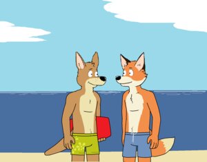 Rating: Safe Score: 0 Tags: 2013 anthro beach boogie_board canid canine clothing cloud dan_(paintfox) day detailed_background duo e621 fox fur josh_(paintfox) kangaroo macropod male mammal marsupial outside paintfox sand sea seaside sky summer surf swimwear toony water User: bunchy7s